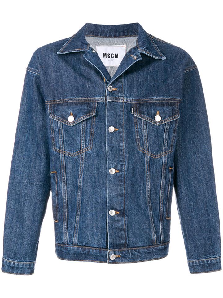 Msgm Rear-stripe Denim Jacket - Blue