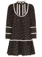 By Timo Floral Print And Broderie Anglaise Detail Mini Dress - Black