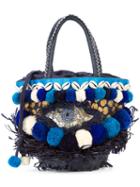 Figue Mini Ibiza Tuk Tuk Bag, Women's, Blue, Cotton/raffia/leather/glass