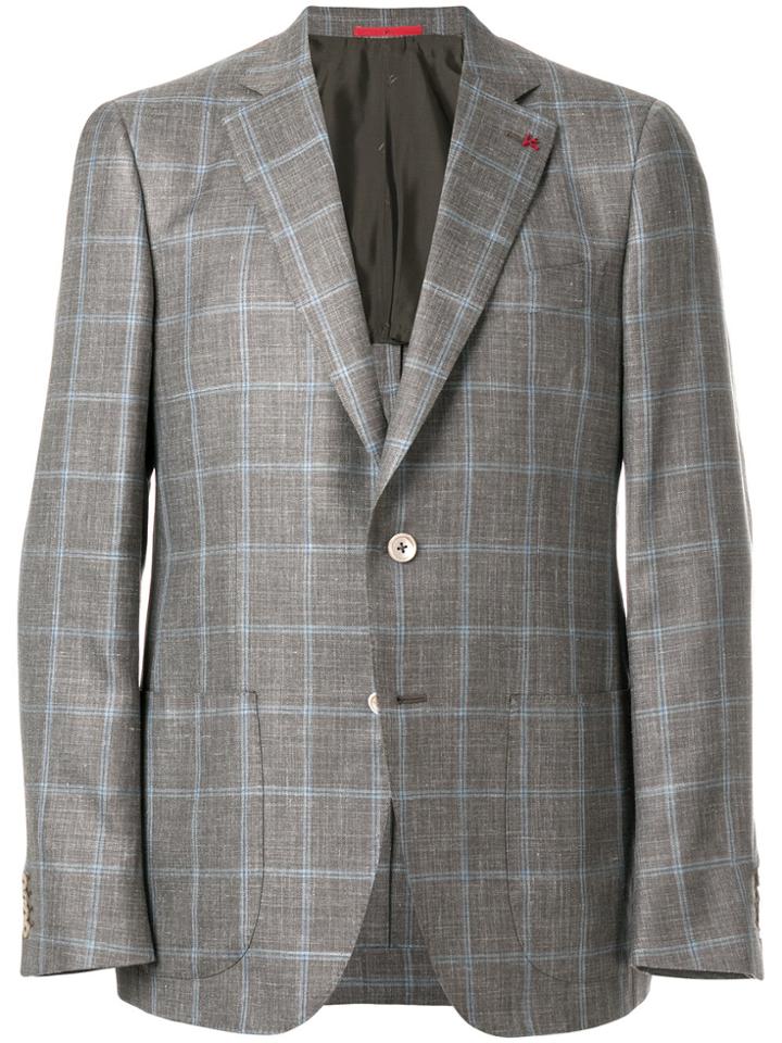 Isaia Woven Check Blazer - Grey