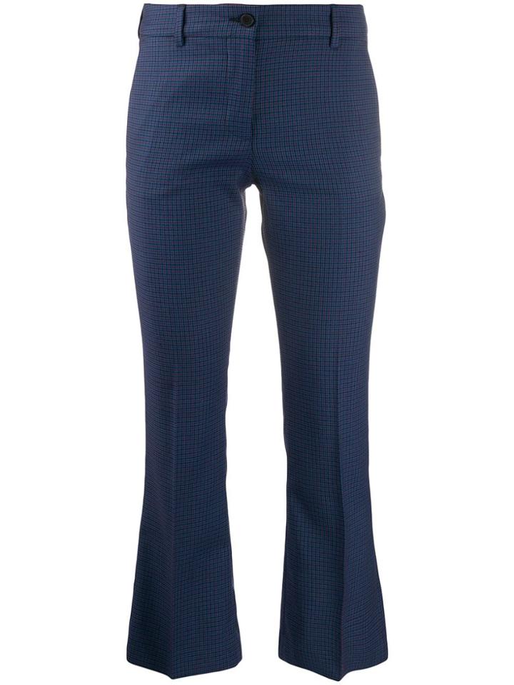 Alberto Biani Check Kick Flare Trousers - Blue
