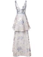 Marchesa Notte Sleeveless Floral Dress - Blue