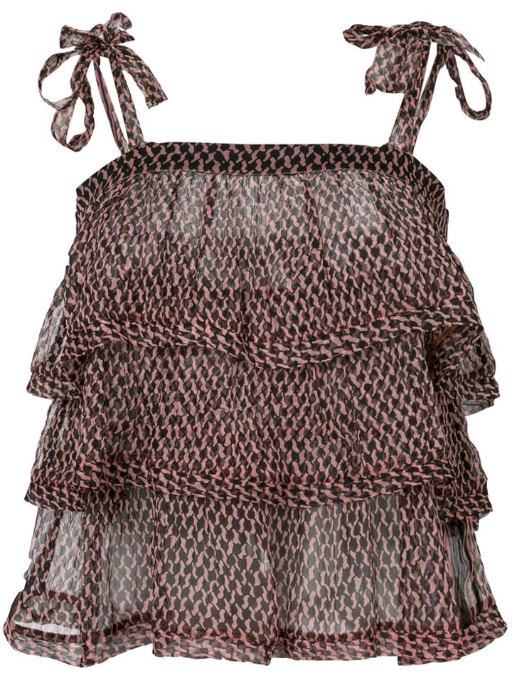 Cecilie Copenhagen Printed Tie Strap Top - Black