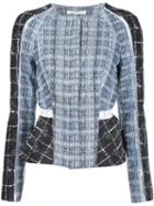 Jonathan Simkhai Contrast Check Jacket, Women's, Size: 6, Blue, Silk/cotton/acrylic/viscose
