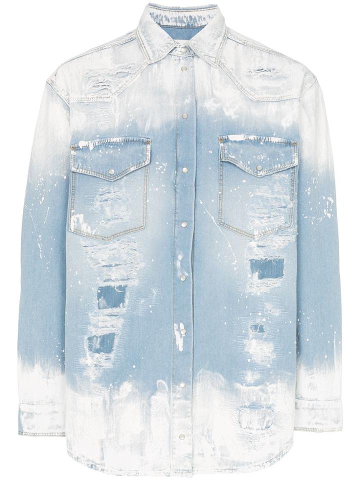Faith Connexion Slash Paint Print Denim Jacket - Blue
