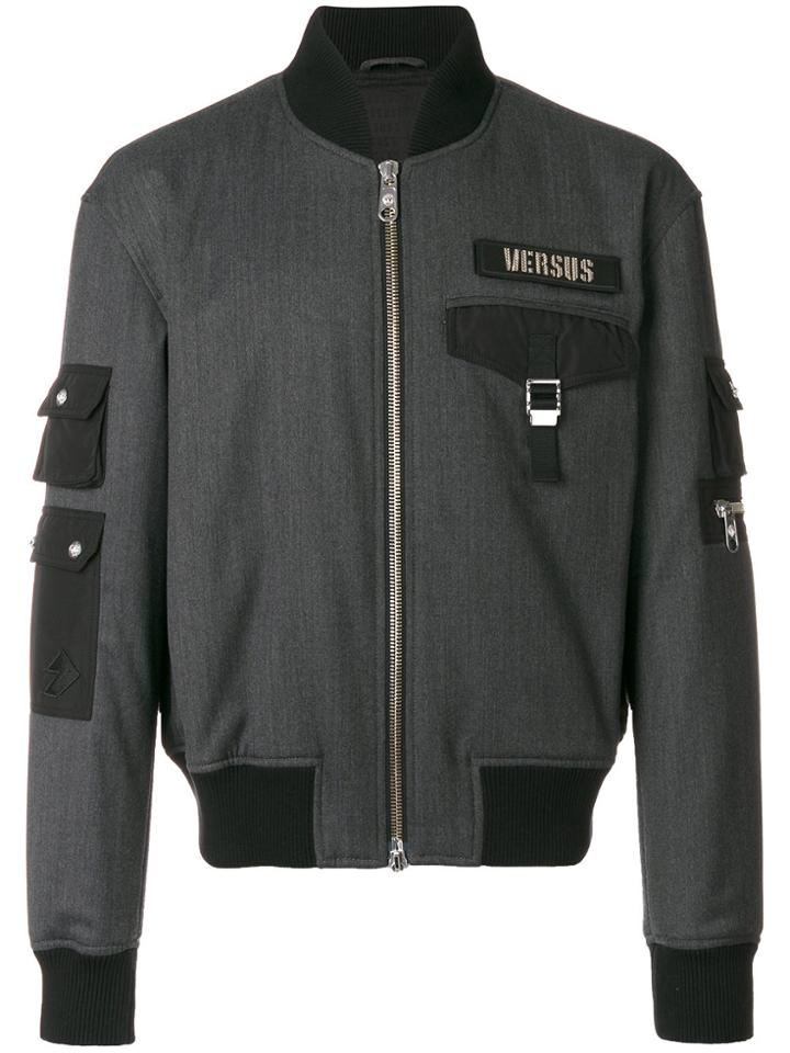 Versus Logo Patch Bomber Jacket - Grey