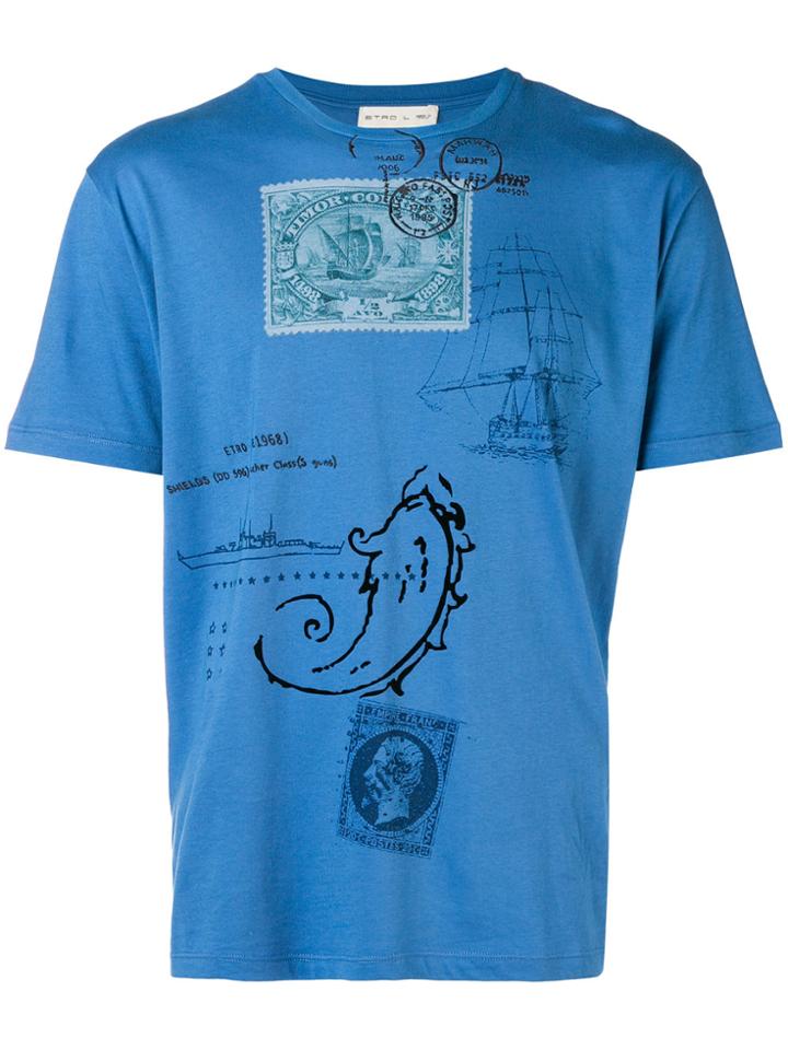 Etro Travel Print T-shirt - Blue