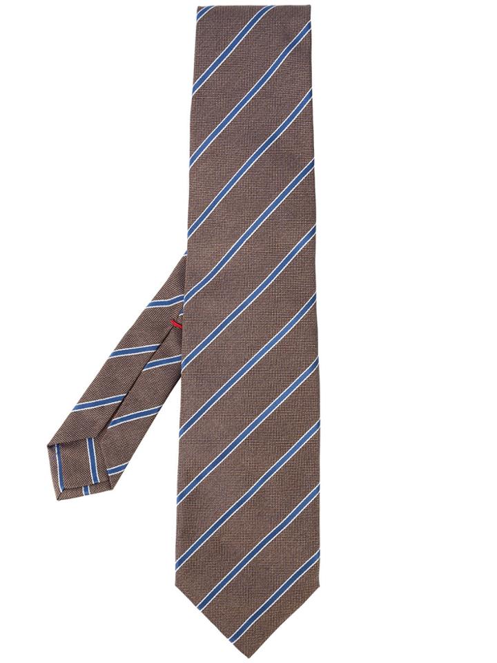 Isaia Contrast Stripe Tie - Brown