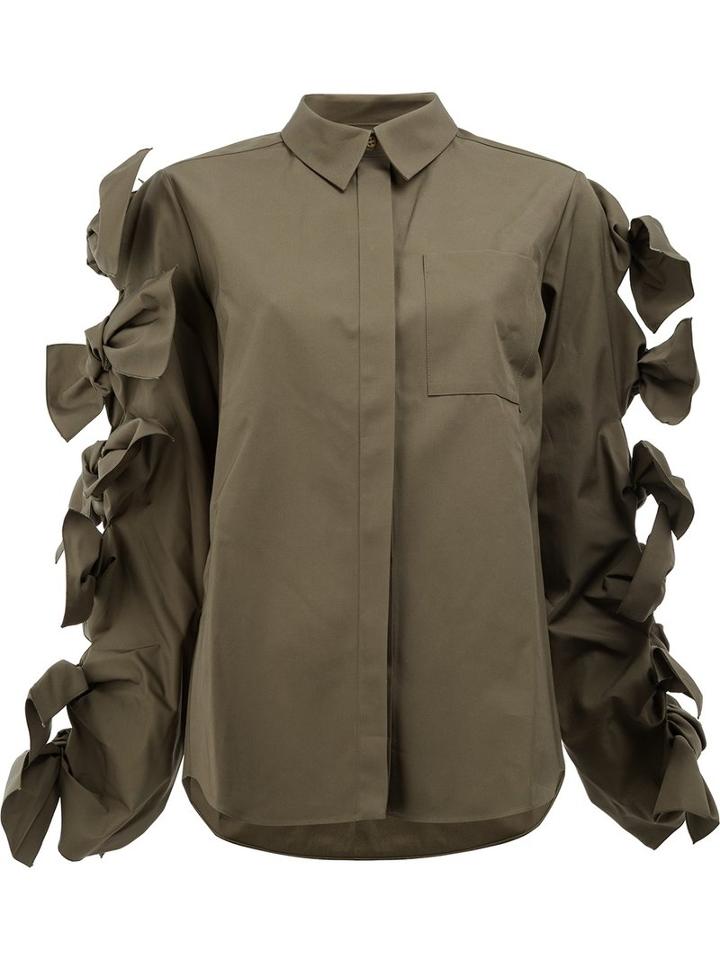 Maison Rabih Kayrouz Tied Sleeves Shirt, Size: 36, Green, Cotton