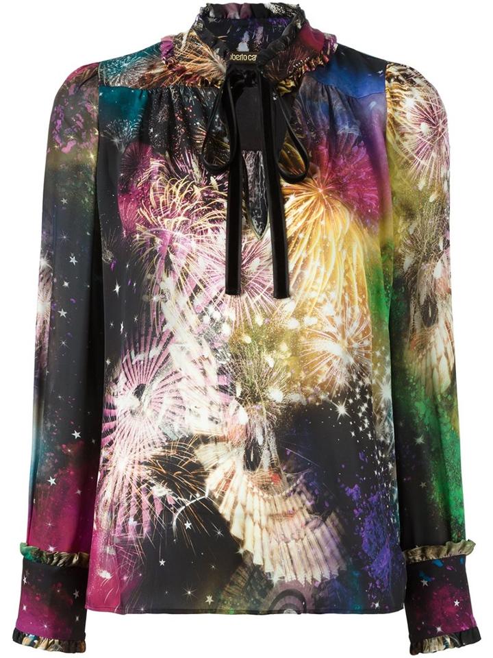 Roberto Cavalli 'firework' Print Longsleeved Blouse, Women's, Size: 42, Silk
