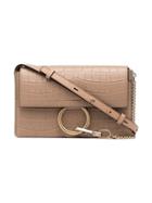 Chloé Small Faye Croc-embossed Shoulder Bag - Neutrals