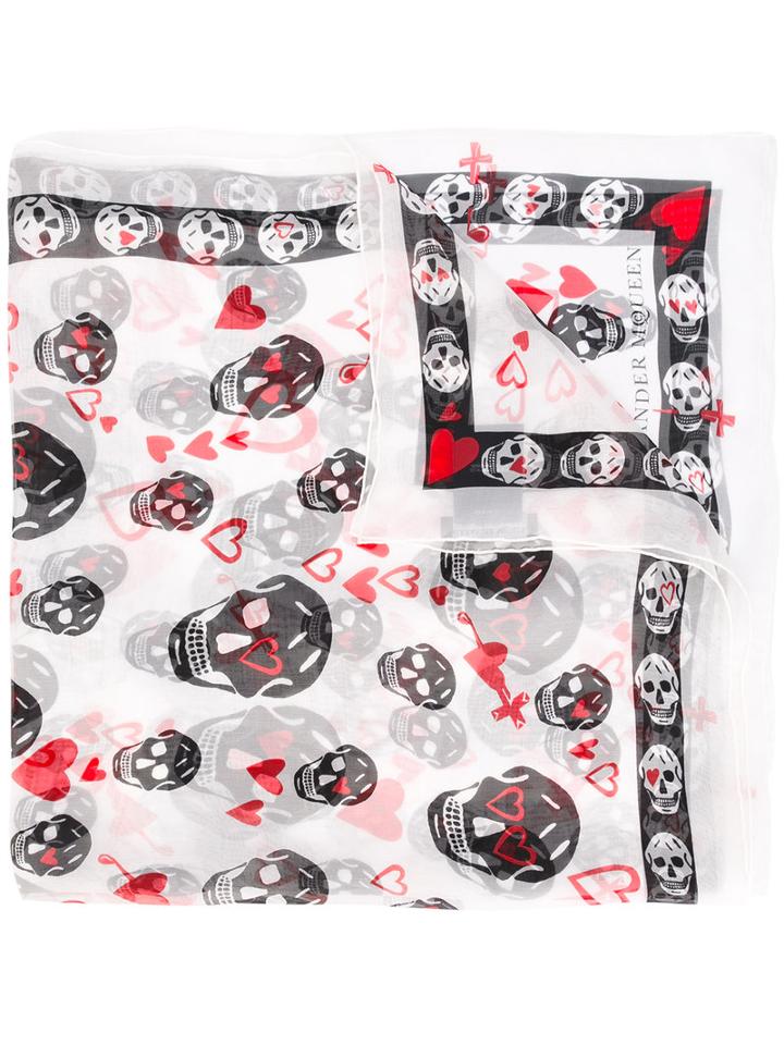 Alexander Mcqueen Heart Skull Scarf, Women's, White, Silk
