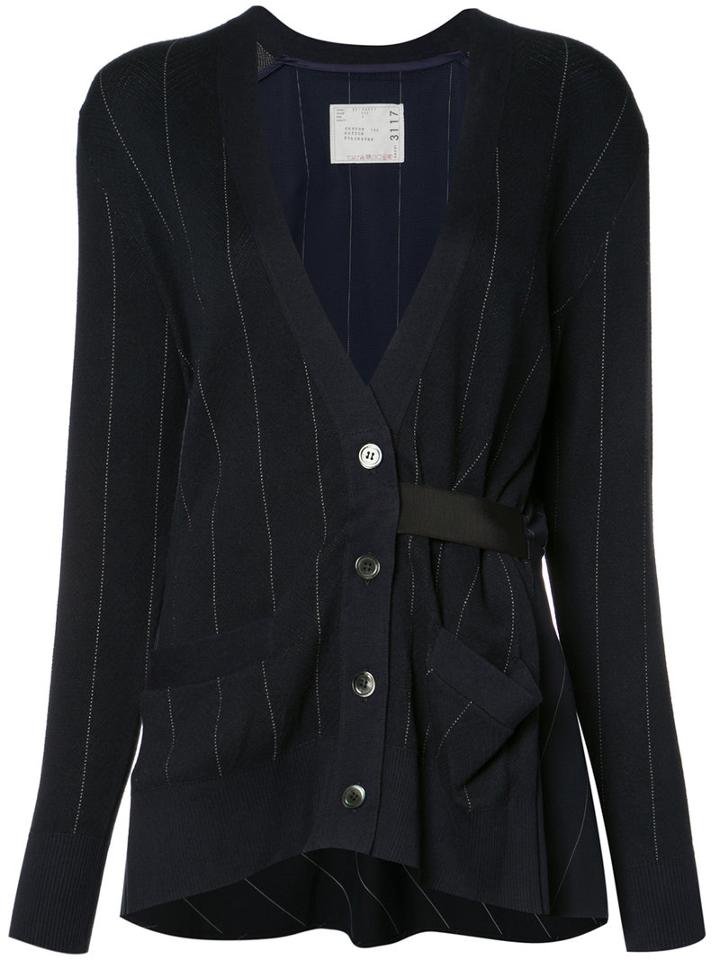 Sacai - Pinstriped Cardigan - Women - Cotton/polyester - 3, Blue, Cotton/polyester