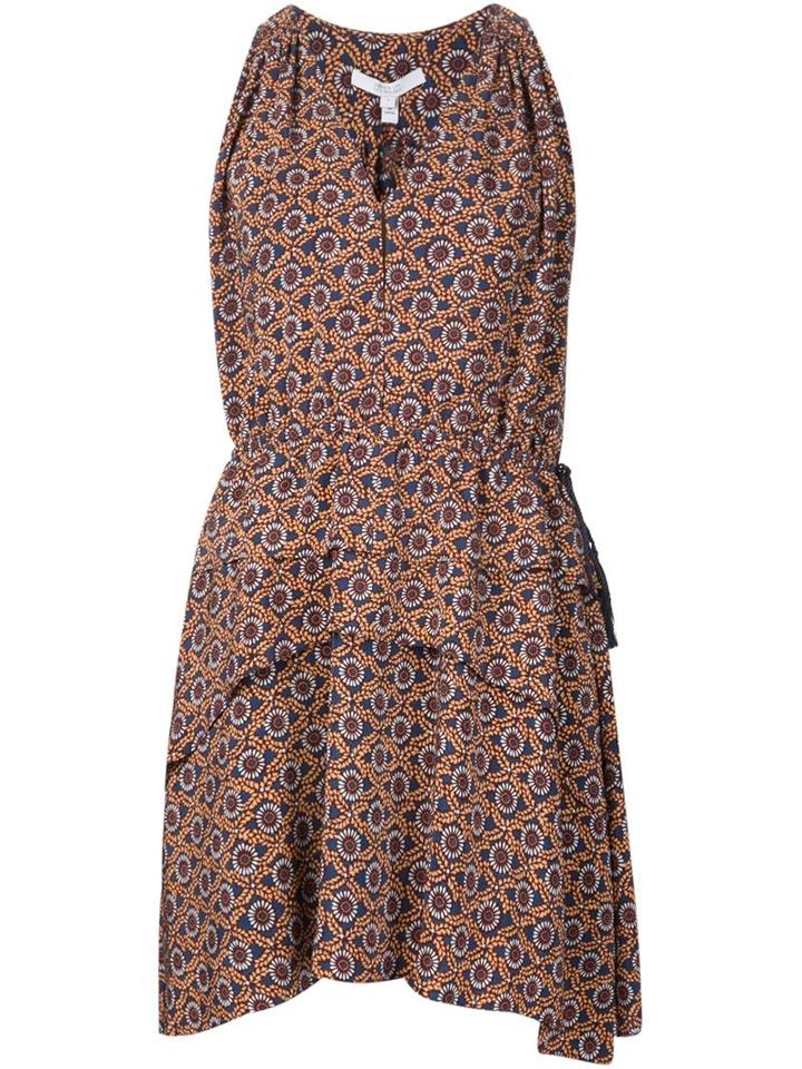 Derek Lam 10 Crosby Floral Print Flared Dress, Women's, Size: 6, Blue, Polyester/silk
