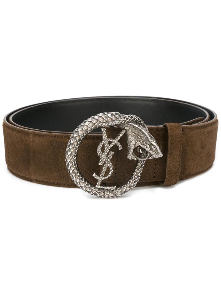 Saint Laurent Monogram Serpent Buckle Belt, Men's, Size: 95, Brown, Suede
