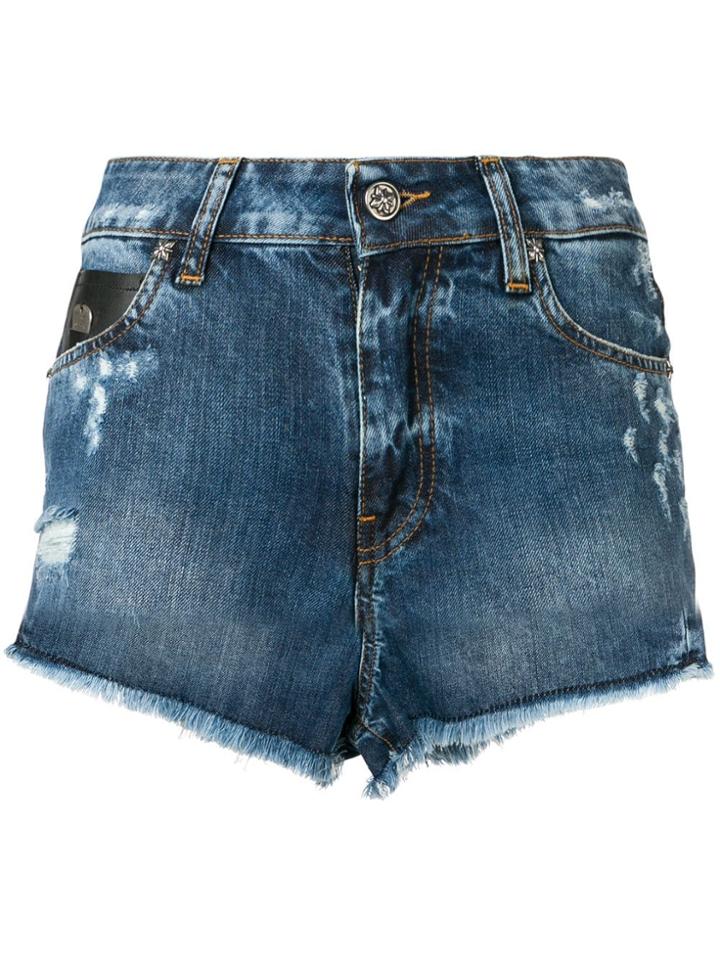 John Richmond Rich Print Frayed Edges Denim Shorts - Blue