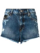 John Richmond Rich Print Frayed Edges Denim Shorts - Blue