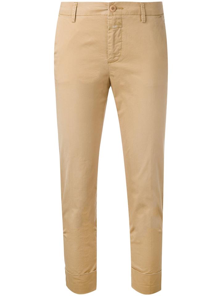 Closed - Cropped Chino Trousers - Women - Cotton/spandex/elastane - 25, Nude/neutrals, Cotton/spandex/elastane