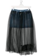 Monnalisa Tulle Layered Denim Skirt - Blue