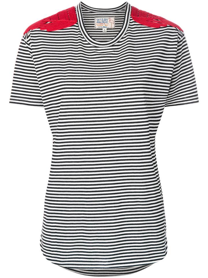 Sandrine Rose Striped T-shirt With Shoulder Appliqués - White