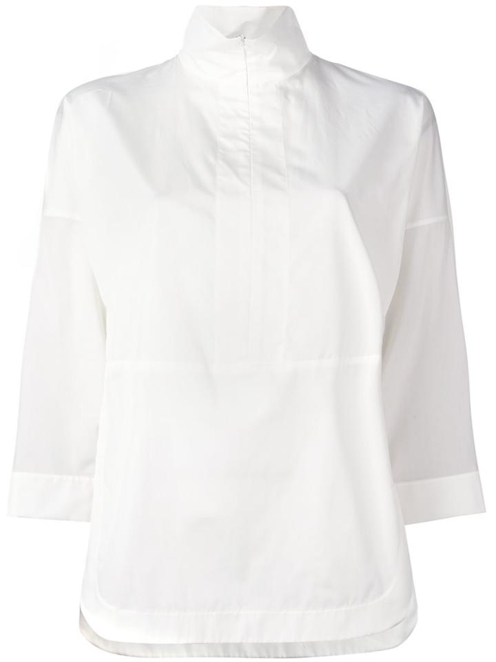 Akris Punto Sheer Sleeve Zipped Top, Women's, Size: 34, Nude/neutrals, Cotton