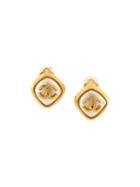 Chanel Vintage Faux Pearl Logo Clip-on Earrings