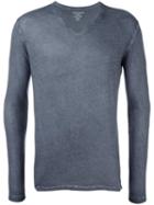 Majestic Filatures V-neck Longsleeved T-shirt, Men's, Size: Large, Blue, Cotton/cashmere