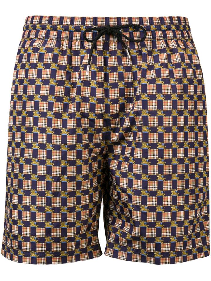 Burberry Archive Logo And Vintage Check Swim Shorts - Blue