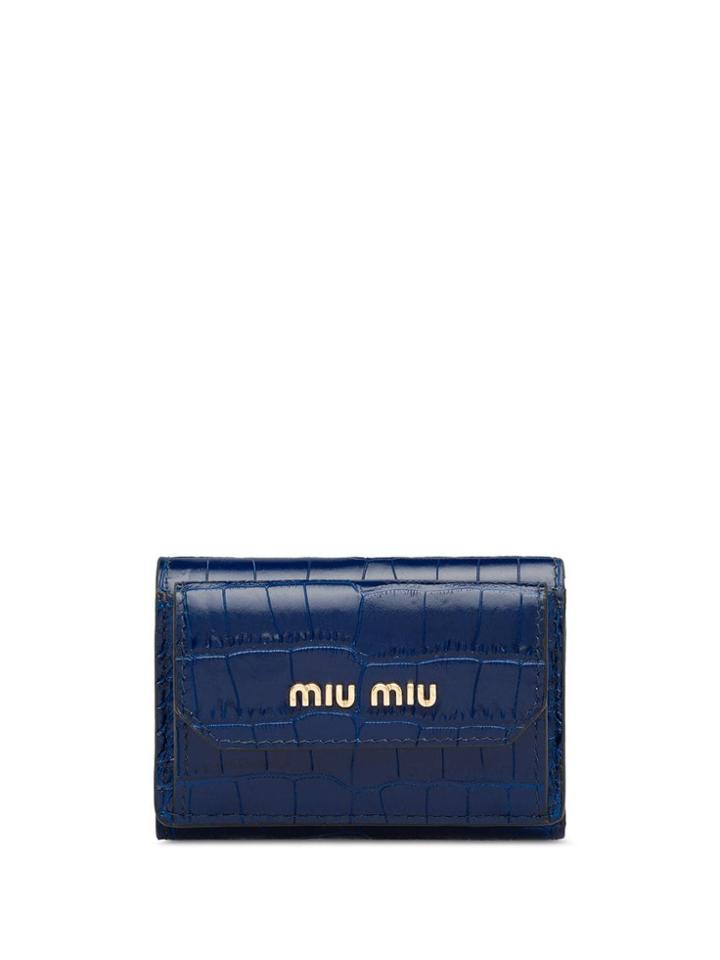 Miu Miu Logo Plaque Crocodile-effect Wallet - Blue