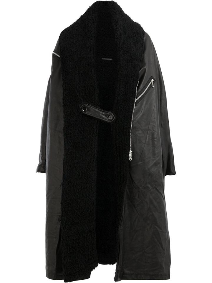 Yohji Yamamoto Long Wool Collar Leather Coat - Black
