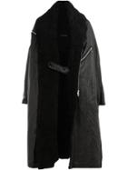 Yohji Yamamoto Long Wool Collar Leather Coat - Black