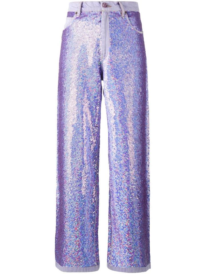 Ashish Wide Leg Sequin Jeans, Women's, Size: Xs, Pink/purple, Cotton/sequin
