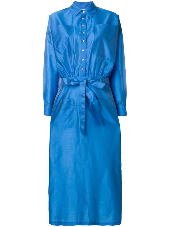 Attico Tie Waist Shirt Dress - Blue
