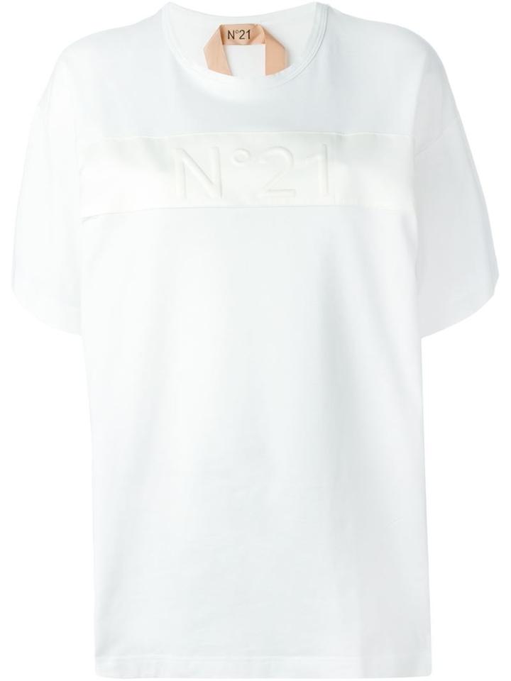 No21 Embossed Logo T-shirt, Women's, Size: 40, White, Cotton/polyester