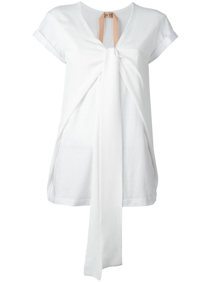 No21 Tie Knot T-shirt, Women's, Size: 44, White, Cotton/acetate/silk