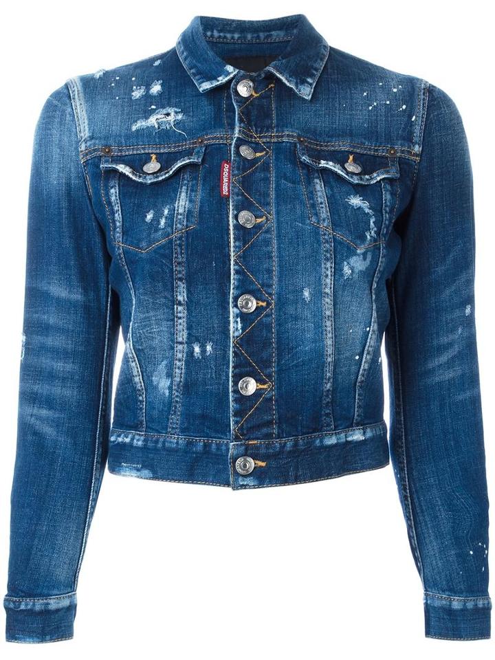 Dsquared2 Cropped Distressed Jean Jacket, Women's, Size: 38, Blue, Spandex/elastane/cotton