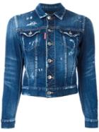 Dsquared2 Cropped Distressed Jean Jacket, Women's, Size: 38, Blue, Spandex/elastane/cotton