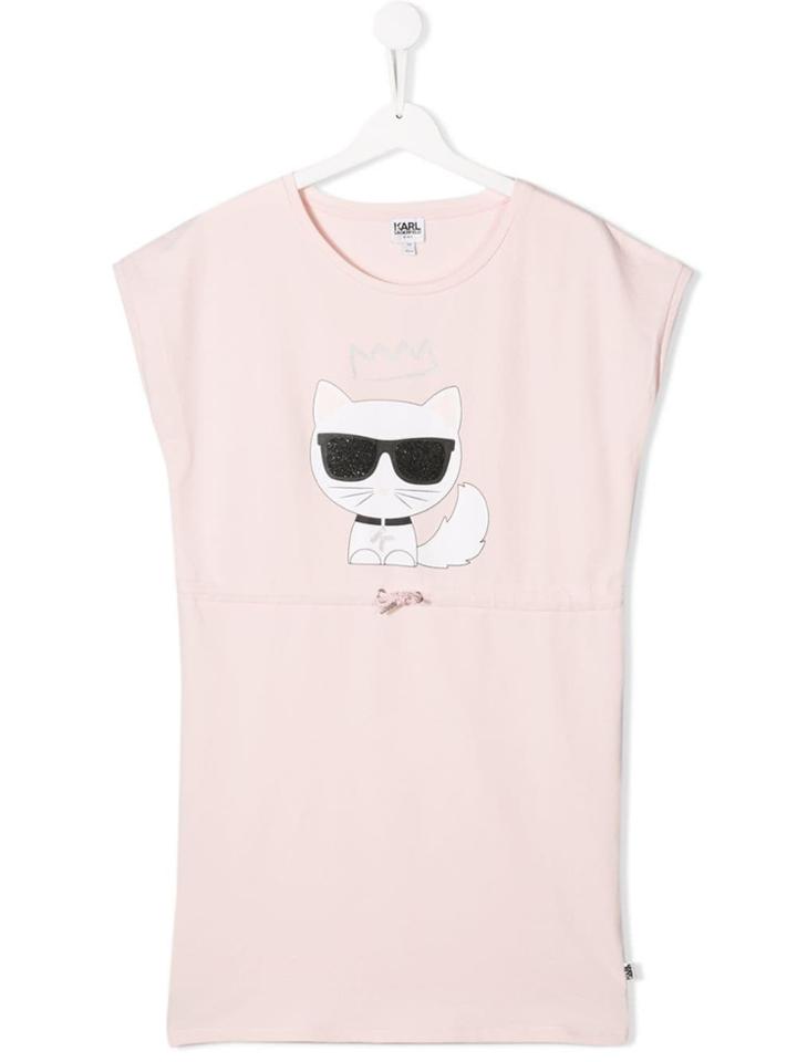 Karl Lagerfeld Kids Teen Kitty Print Dress - Pink