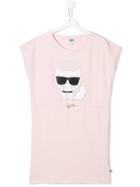 Karl Lagerfeld Kids Teen Kitty Print Dress - Pink