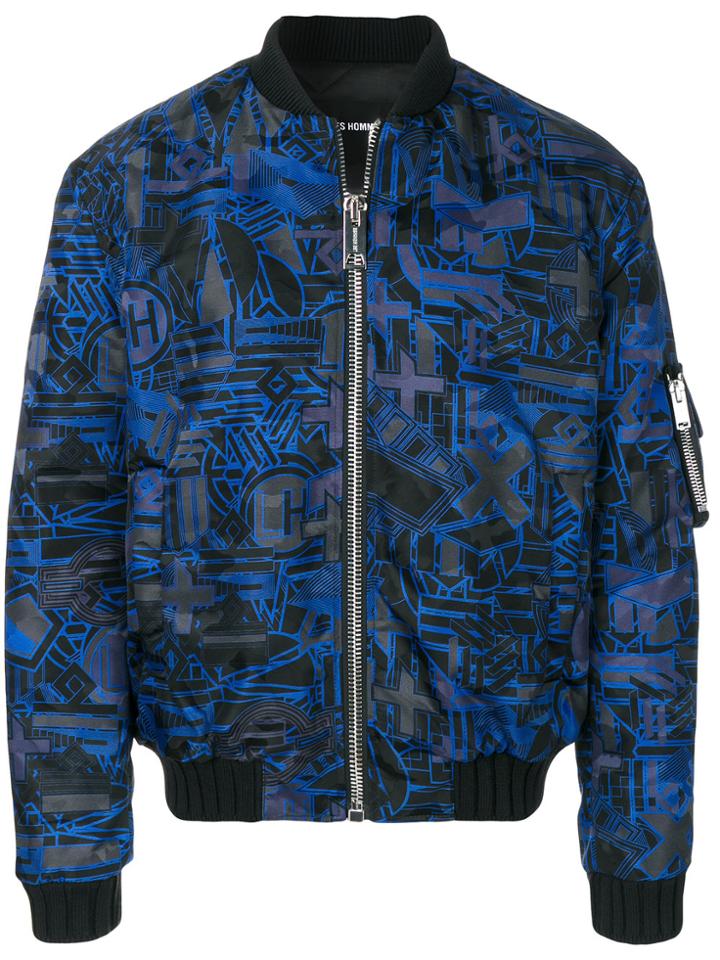 Les Hommes Patterned Puffy Bomber Jacket - Blue