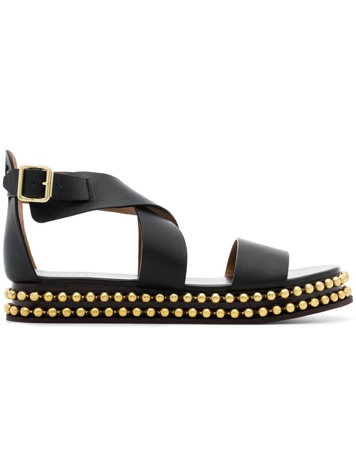 Chloé Black Sawyer Studded Leather Flatform Sandals