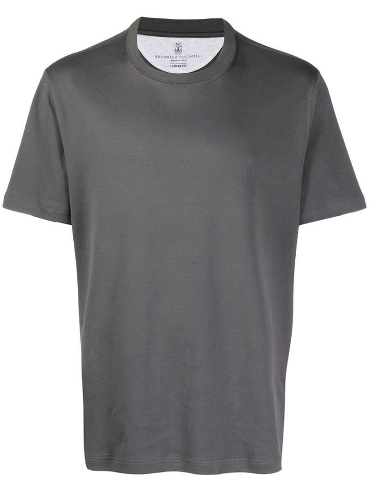 Brunello Cucinelli Regular Fit Plain T-shirt - Grey
