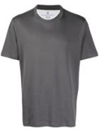 Brunello Cucinelli Regular Fit Plain T-shirt - Grey
