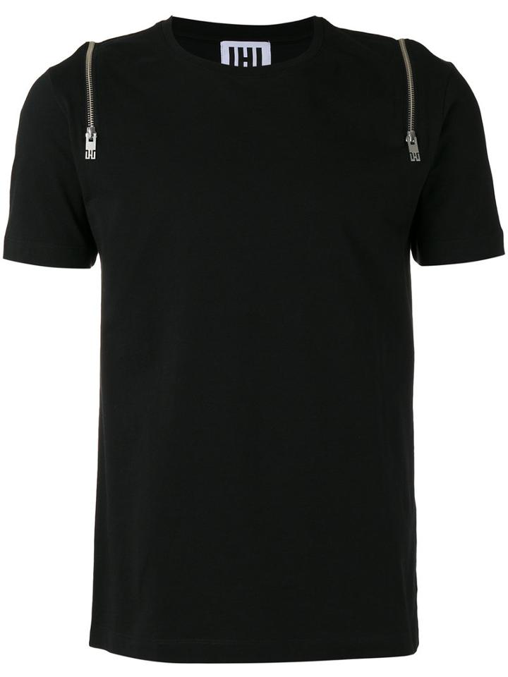 Les Hommes Urban Zip Detail T-shirt, Men's, Size: Xl, Black, Cotton