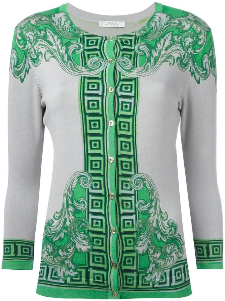 Versace Collection Neon Print Buttoned Cardigan, Women's, Size: 46, Green, Silk/spandex/elastane