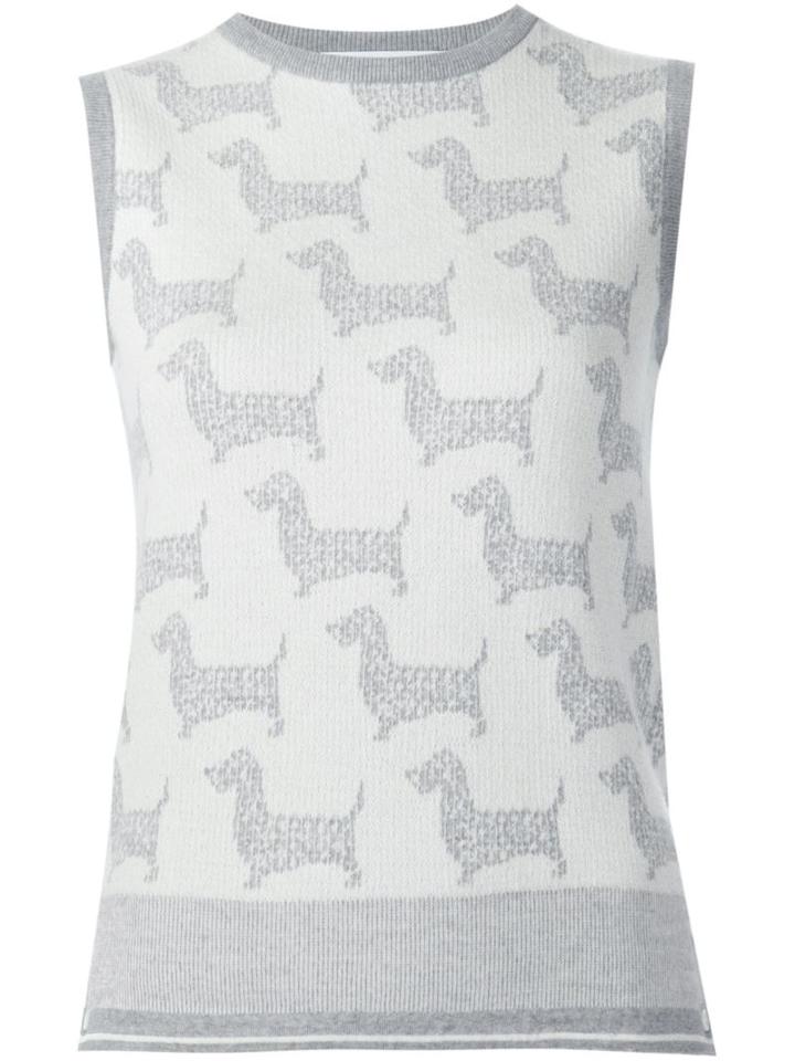 Thom Browne Dog Intarsia Knitted Top, Women's, Size: 4, White, Silk/cashmere/wool