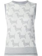 Thom Browne Dog Intarsia Knitted Top, Women's, Size: 4, White, Silk/cashmere/wool
