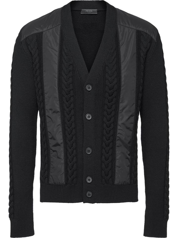 Prada Cable Knit Panelled Cardigan - Black