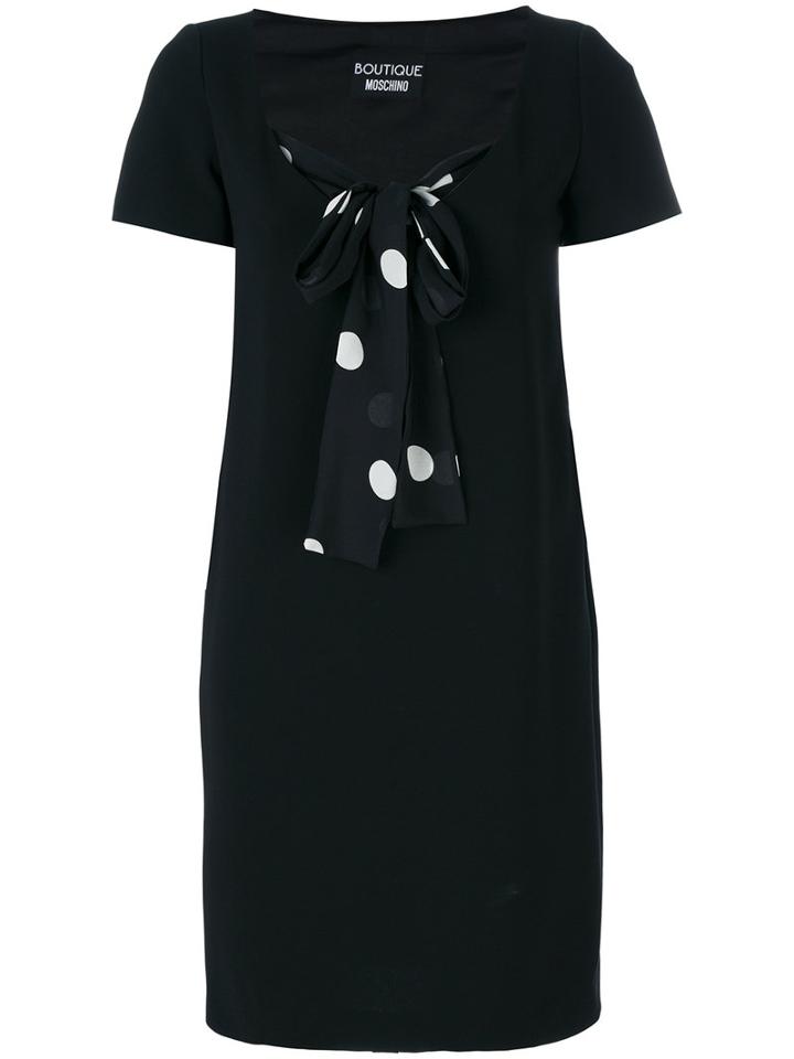 Boutique Moschino - Dotted Tie Shift Dress - Women - Silk/polyester/acetate/triacetate - 44, Black, Silk/polyester/acetate/triacetate