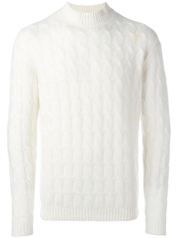 Roberto Collina Cable Knit Jumper, Men's, Size: 52, White, Cashmere
